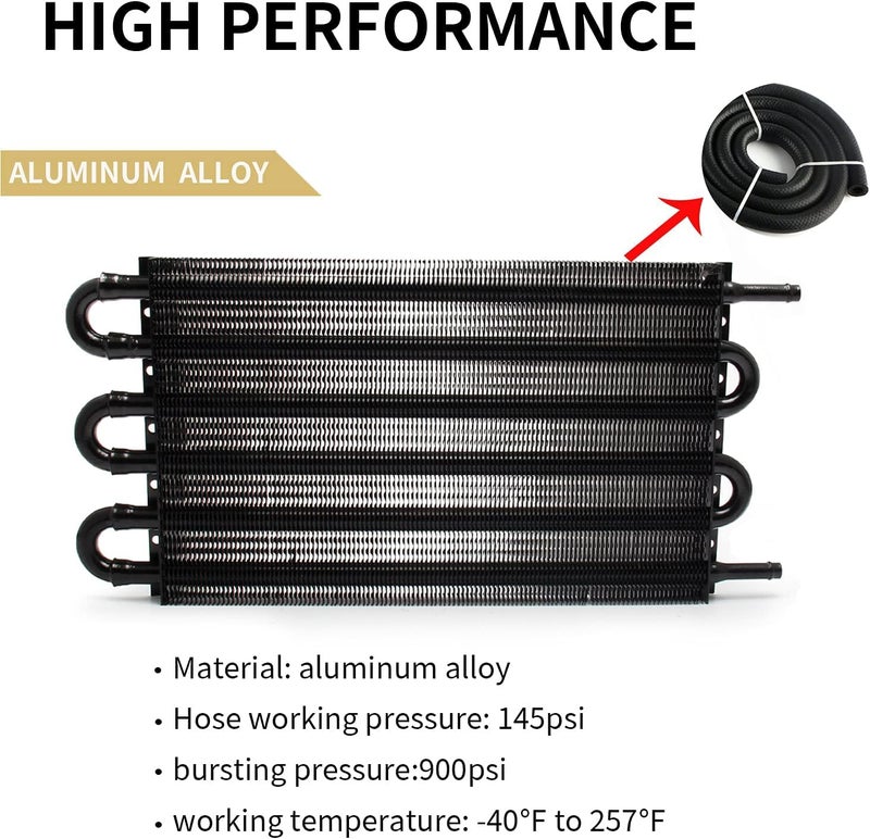 HTRACING 6 Pass Tube and Fin Transmission Cooler Universal 5/16" Oil Cooler Kit Aluminium Black - Image 4